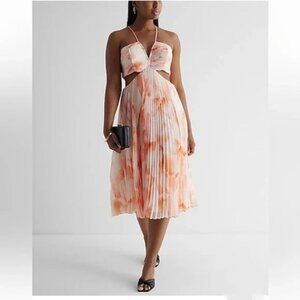 Express Floral V-Neck Cutout Midi Dress L